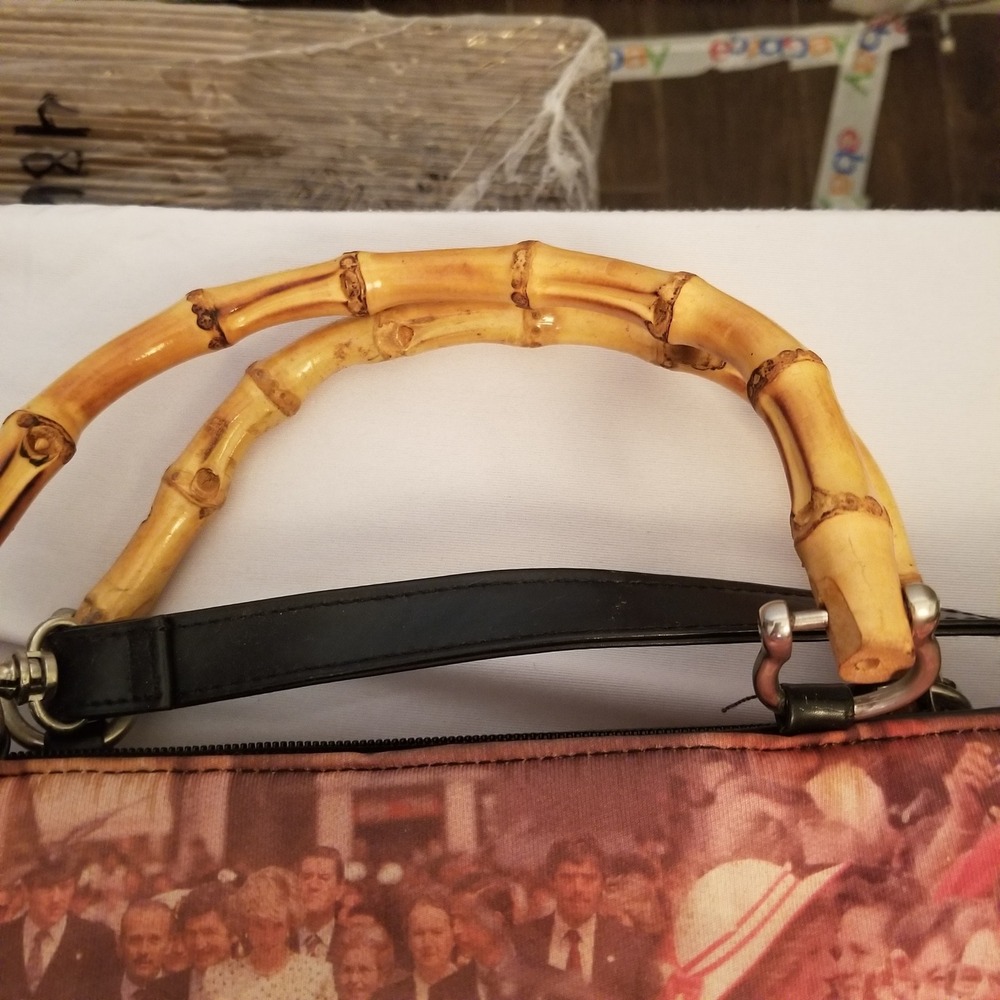 Princess Diana Royal Tribute Satchel Handbag Bamboo Handle Collage Shoulder Bag - Picture 8 of 8